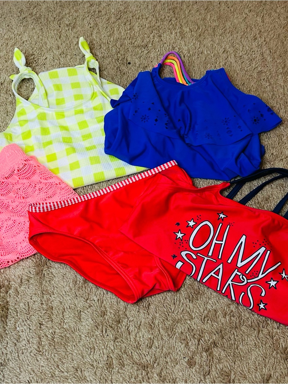 Cat & Jack Girls Swim Set - Neon Yellow, Blue, Pink, Red